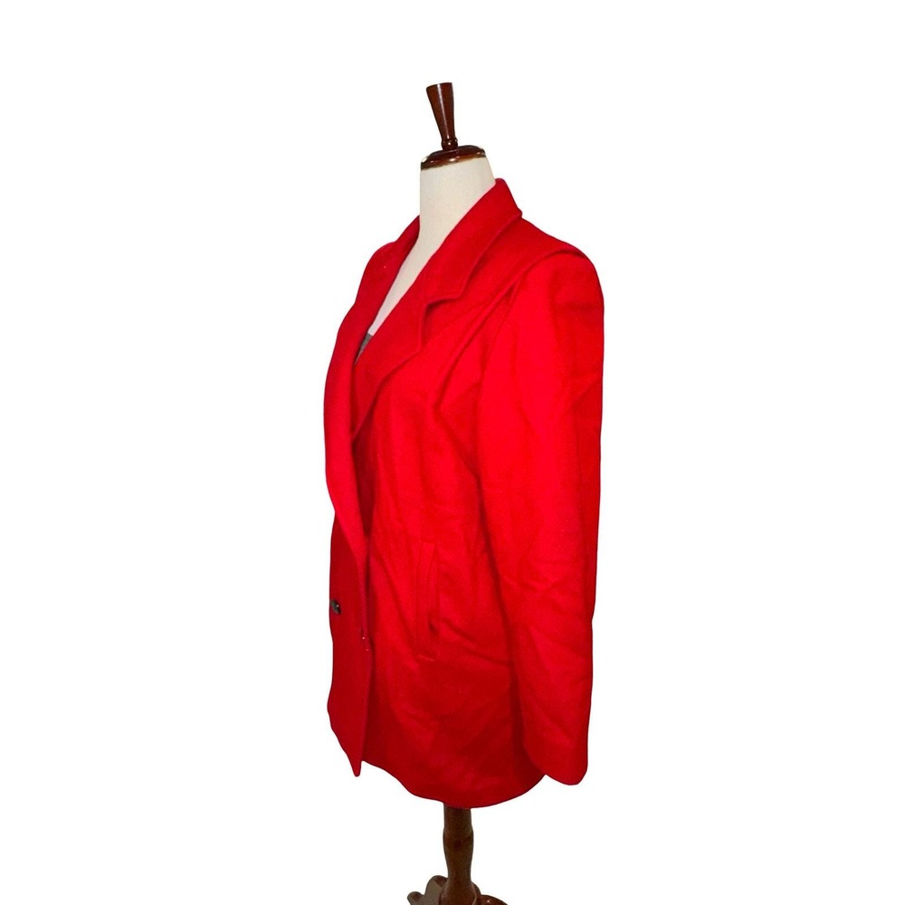 Vintage Wool Pea Coat Women Red Double Breasted Paisley Lining 80s Size 9/10 - Picture 8 of 11